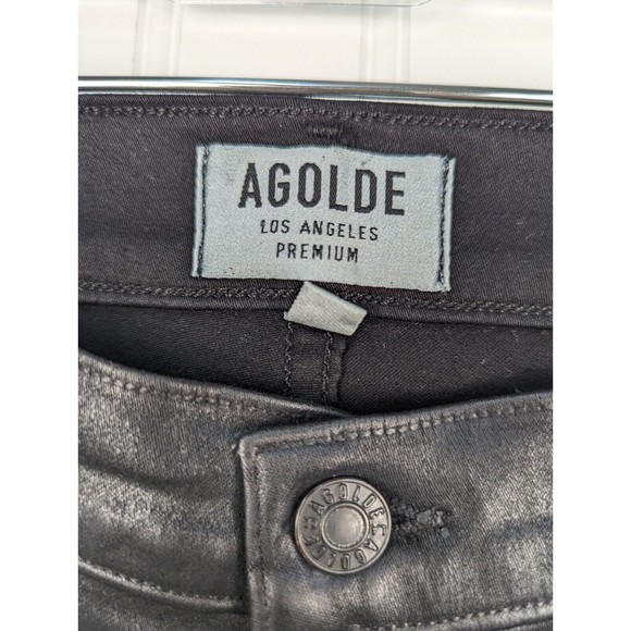 Agolde Womens Waxed Jeans Shiny Black Stretch Denim Size 27‎ Biker Party Stylish - Picture 10 of 13